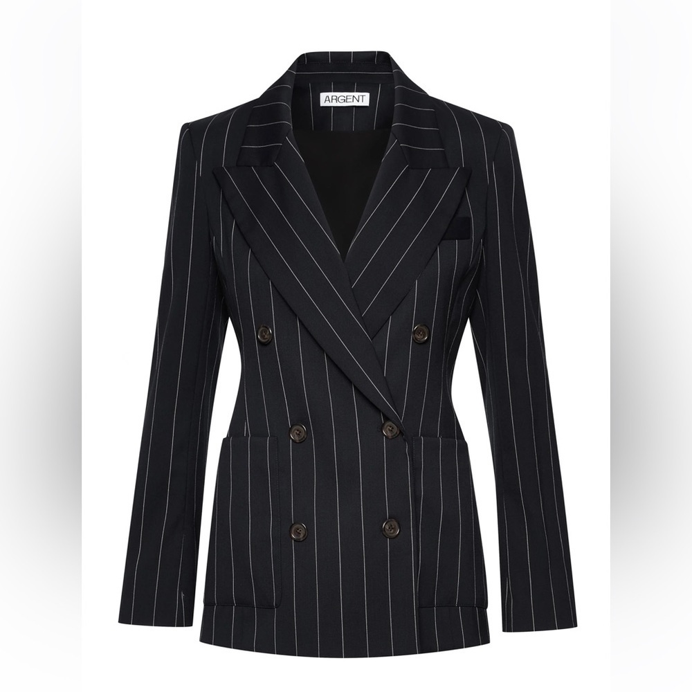 Argent Navy Pinstripe Chelsea Blazer in Stretch Wool